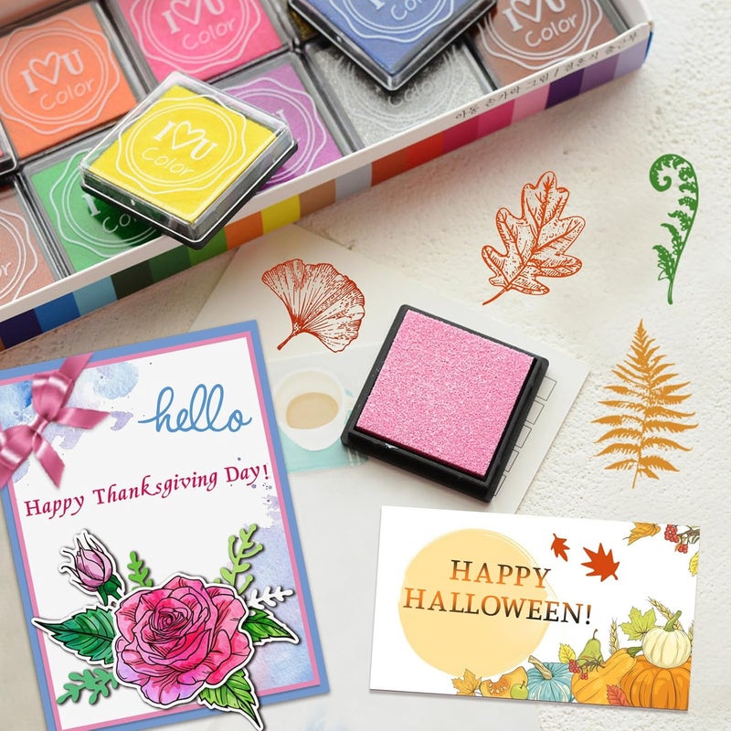 twinklemon 6 Sheets Clear Stamps for Card Making Includes 20 Ink Pad 6 Acrylic Stamp Block Silicone Stamps with Blessing Greeting Leaves Letters Date Stamp for Crafting DIY Scrapbooking Journal - Image 5